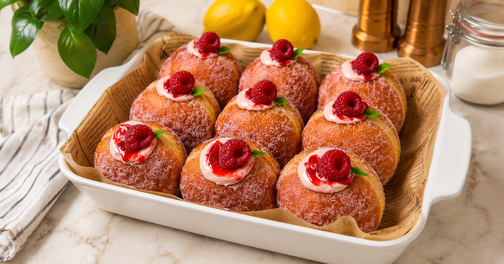 Himbeer-Cheesecake-Donuts – Luftige Hefedonuts mit cremiger Cheesecake-Füllung und fruchtigem Himbeerzucker