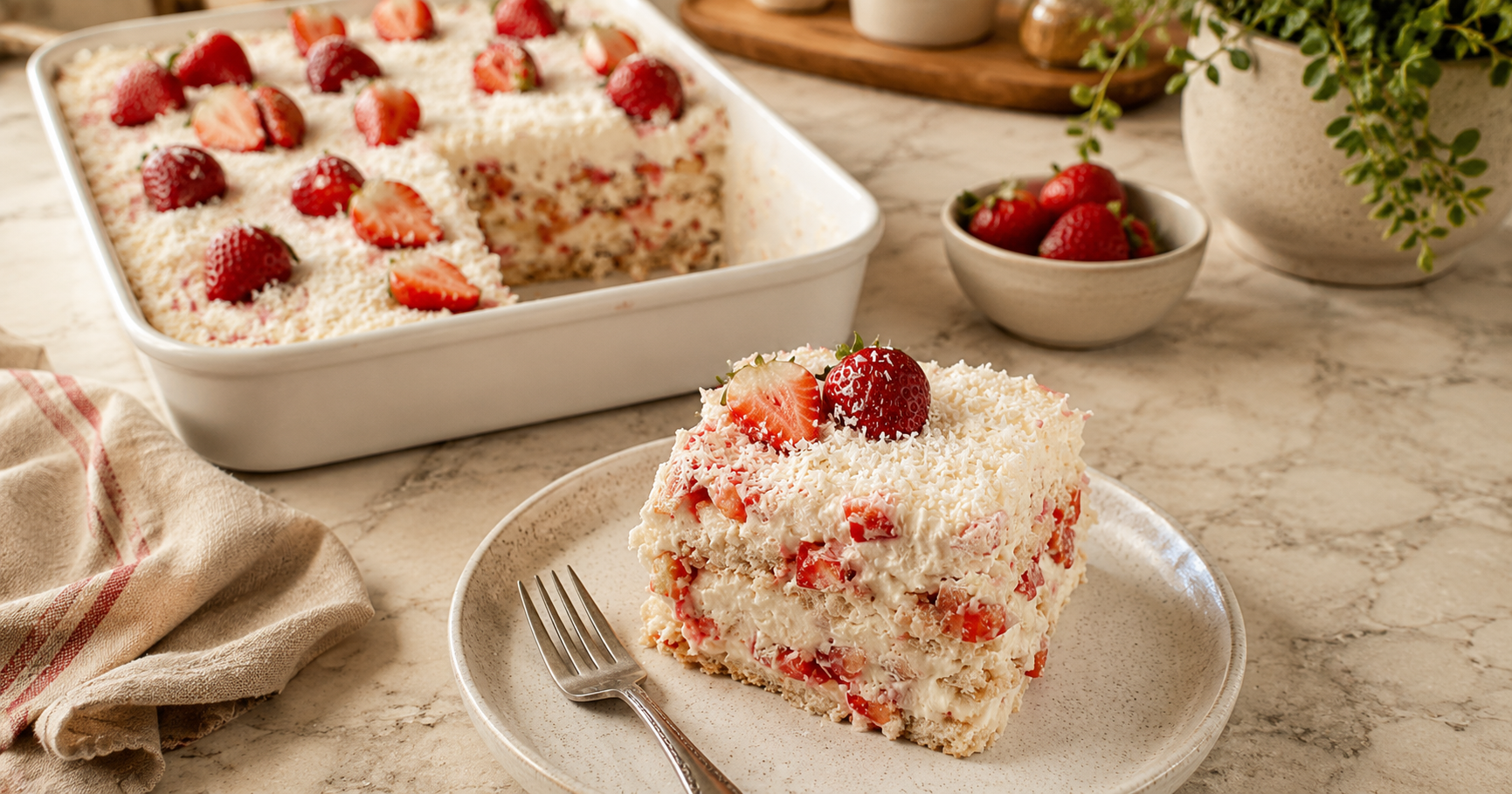 Erdbeer-Raffaello-Tiramisu – Cremiges Sommerdessert mit Kokos und frischen Erdbeeren
