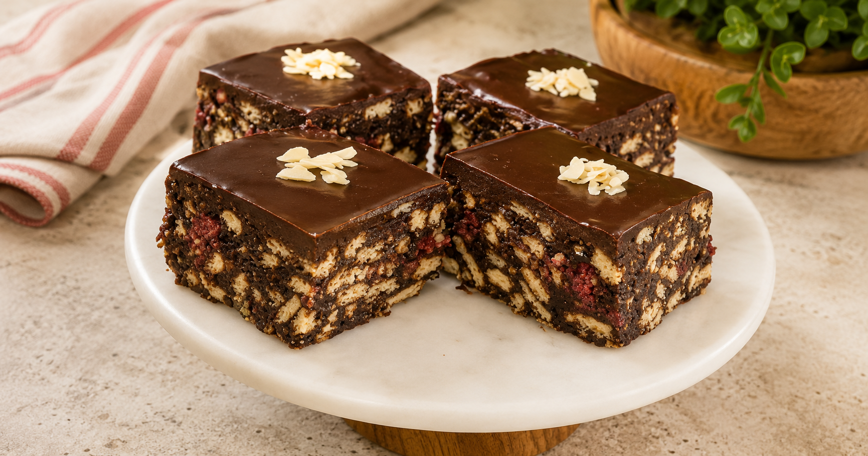 Mosaikkuchen mit Himbeeren und Schokoladen-Ganache – ganz ohne Backen