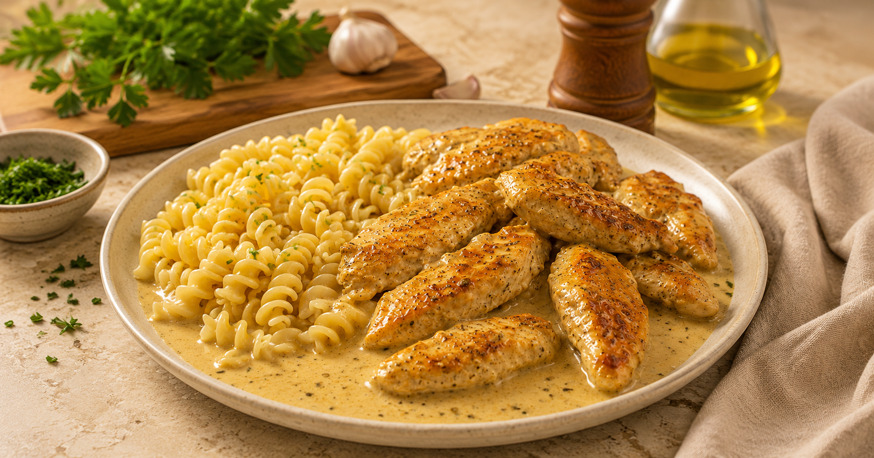 Cremige Hähnchen-Pasta in Sahnesoße – schnell, einfach und voller Geschmack