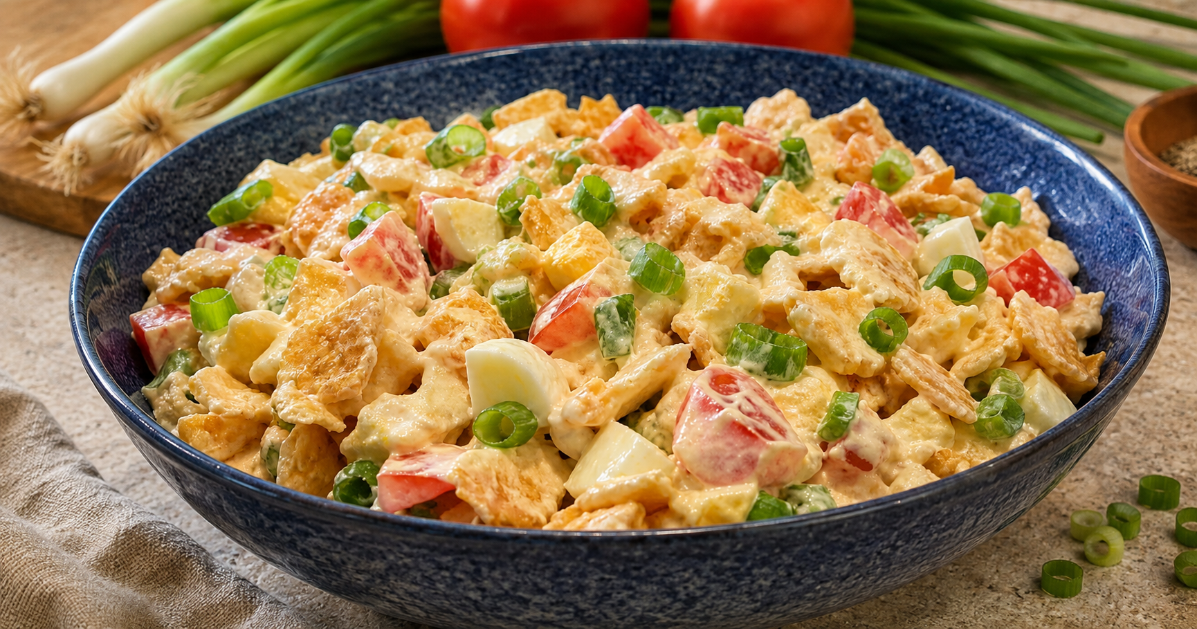 Knuspriger Cracker-Salat mit Ei und Tomaten – in 10 Minuten fertig