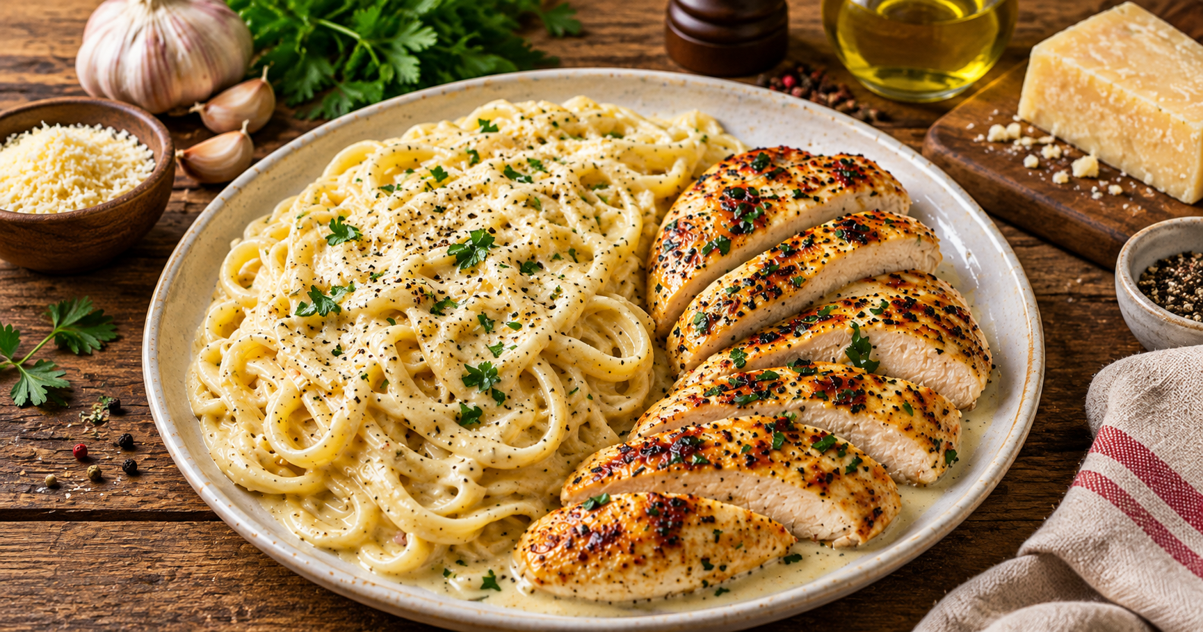 Dieses Knoblauchbutter-Hähnchen mit Parmesan-Pasta macht alle verrückt – cremig, saftig & wie im Restaurant
