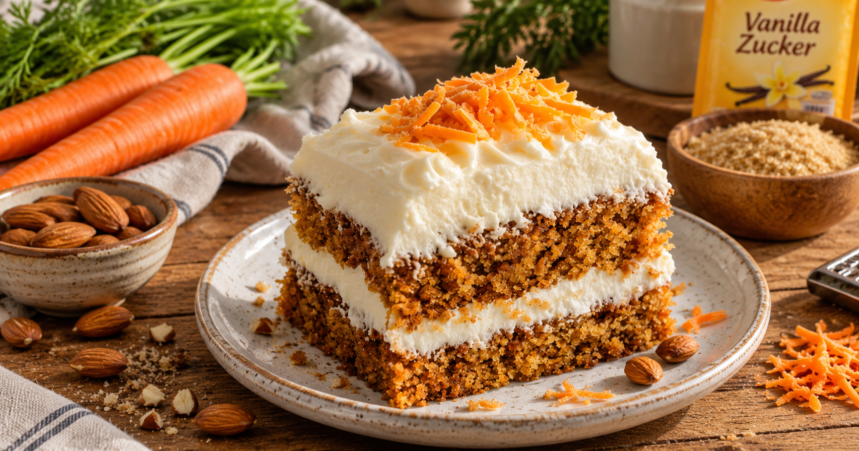 Möhrenkuchen mit Frischkäse-Frosting – saftig, würzig & herrlich cremig