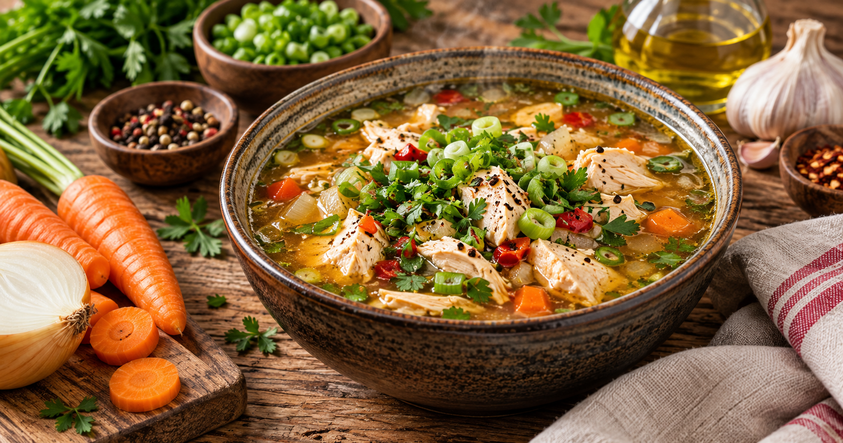 Peking-Suppe mit Hähnchen – würzig, leicht scharf & wunderbar wärmend